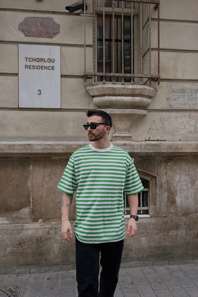 Green Lined Oversize Tshirt ATE5263 - 1