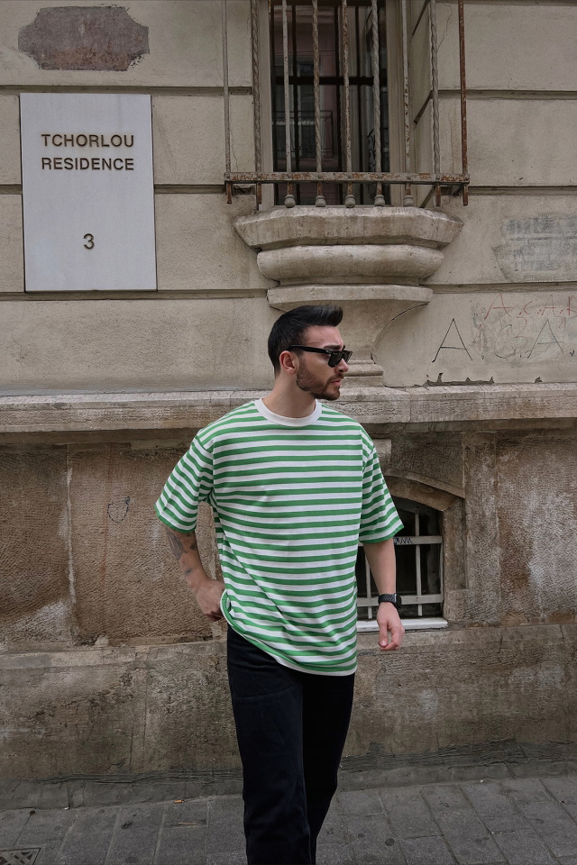 Green Lined Oversize Tshirt ATE5263 - 3