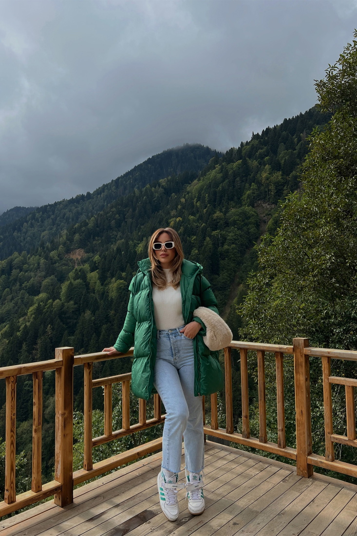Green Long Puffer Coat ATE2083 - LEVENT