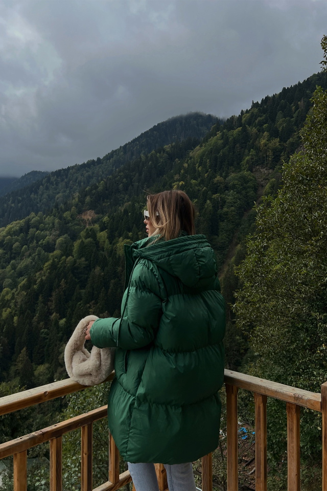 Green Long Puffer Coat ATE2083 - 4