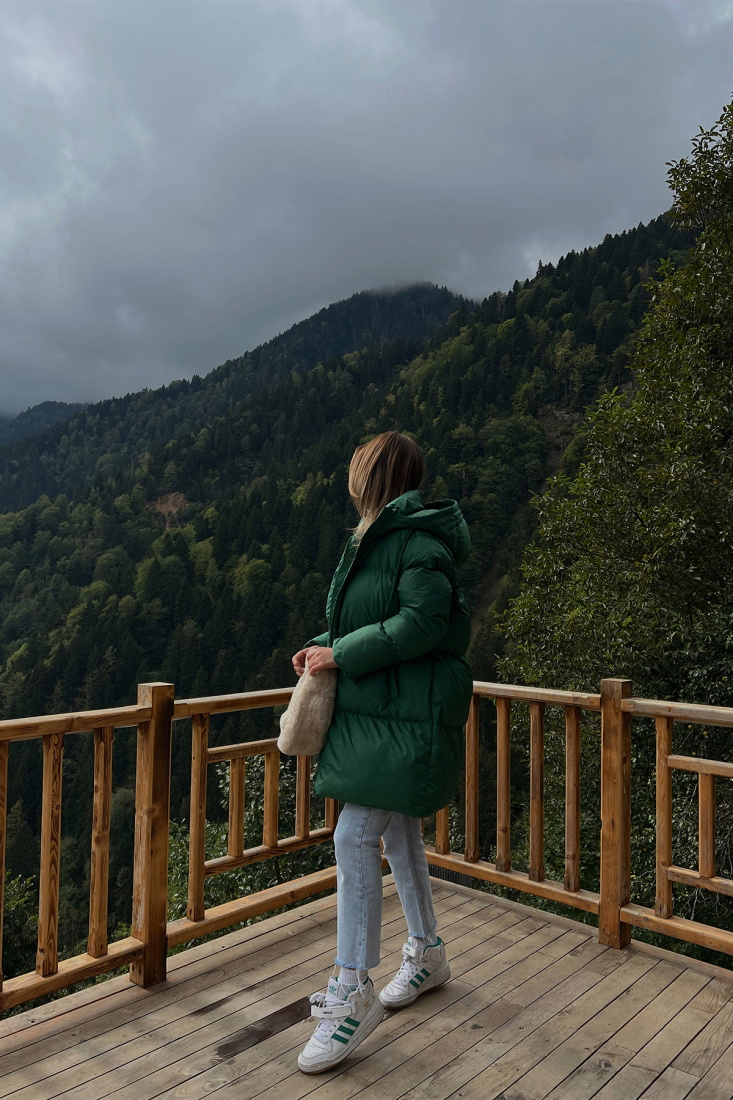 Green Long Puffer Coat ATE2083 - LEVENT