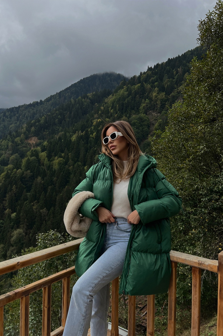 Green Long Puffer Coat ATE2083 - LEVENT