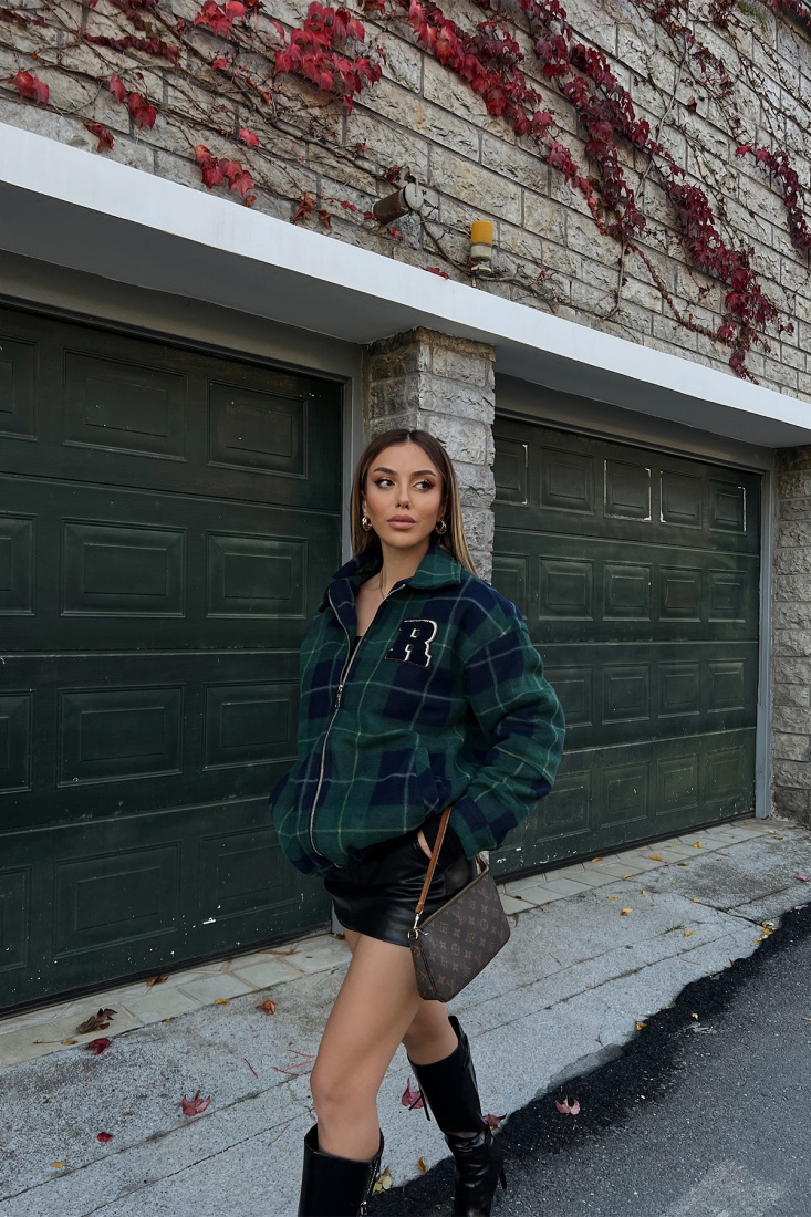 Green Plaidly Pattern Cardigan ATE2488 - EYYO