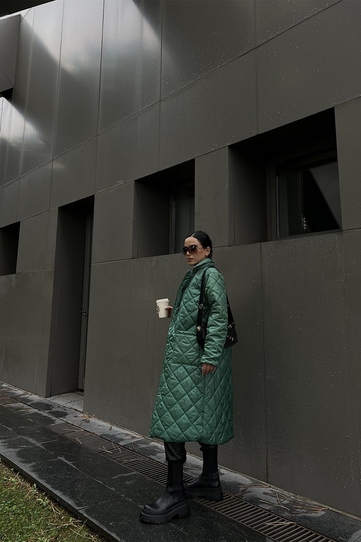Green Quilted Long Coat ATE2061 - KTN