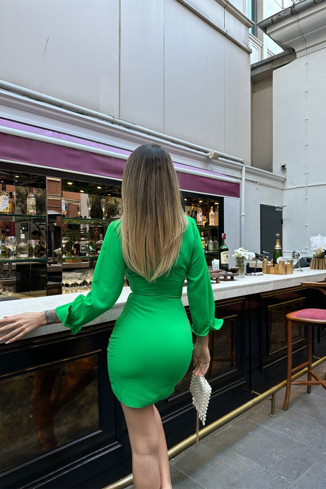 Green Shirt Collar Laced Mini Dress ATE5294 - 5