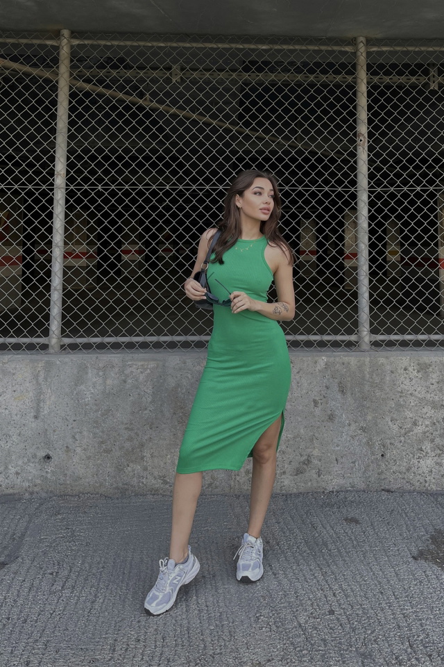 Green Slit Detail Long Dress ATE4314 - 4