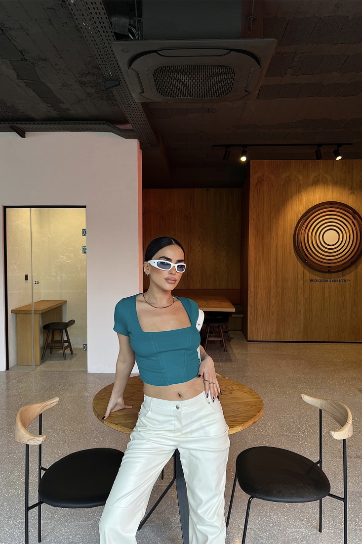 Green Square Collar Crop Top ATE4352 - EYYO