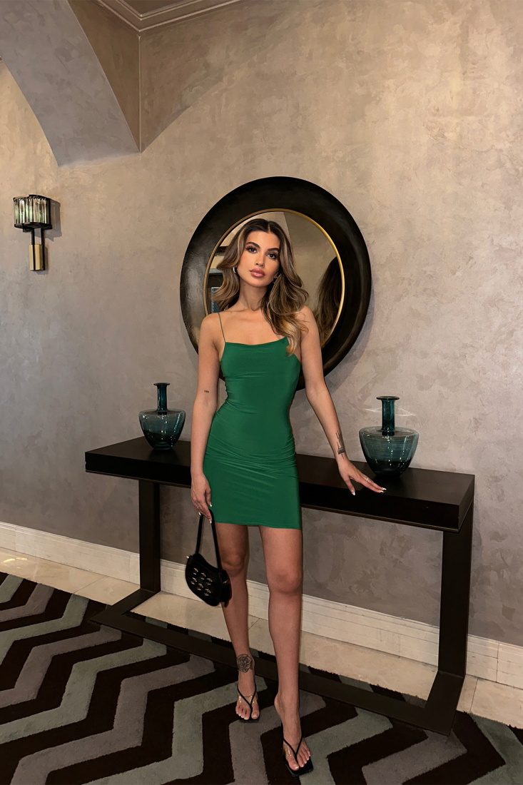 Green Strapped Mini Dress ATE6279 - EYYO