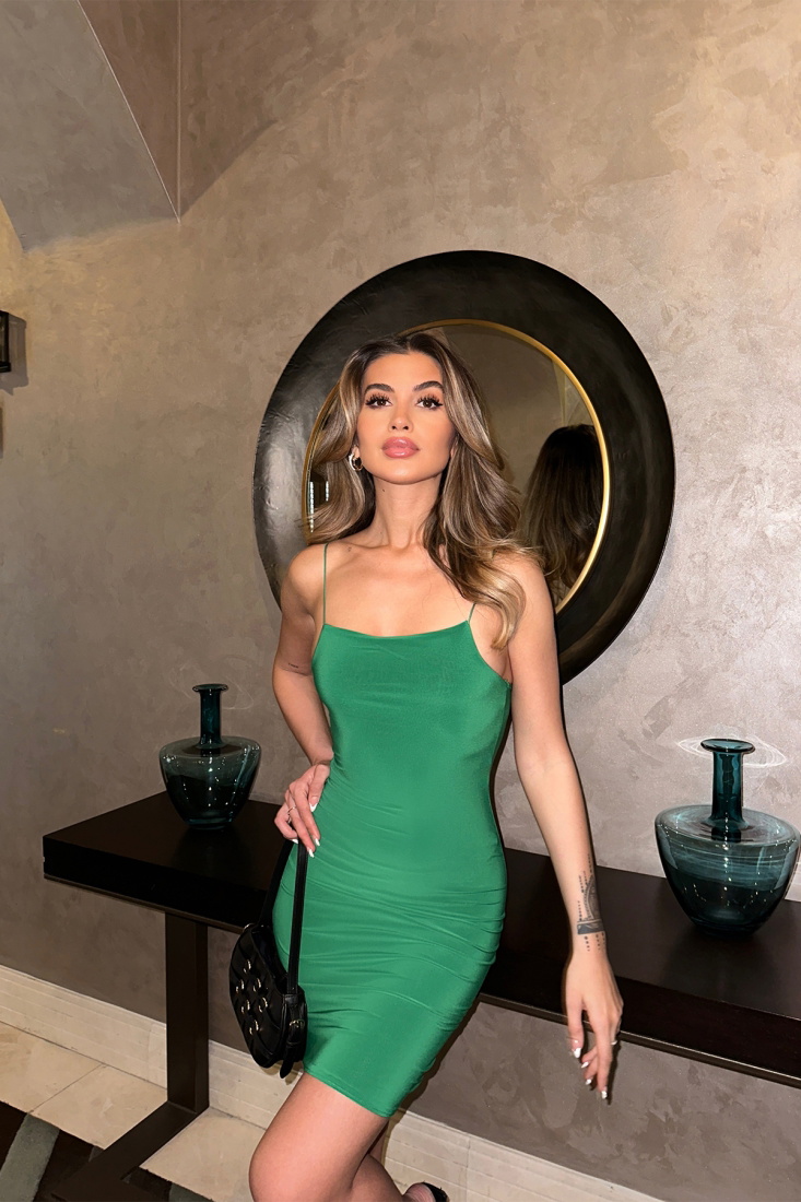 Green Strapped Mini Dress ATE6279 - EYYO