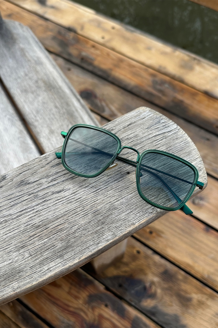 Green Thin Frame Sunglasses ATE6451 - EYYO