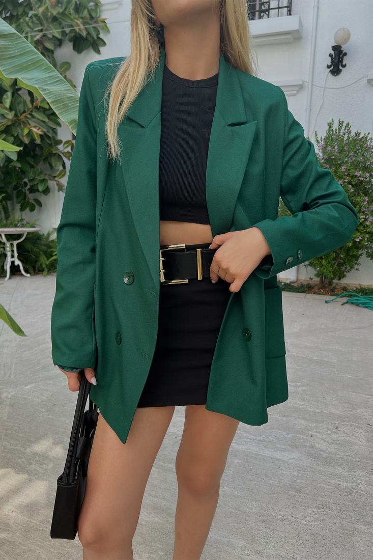Green Double Breasted Collar Jacket ATE1642 - EYYO TOPTAN