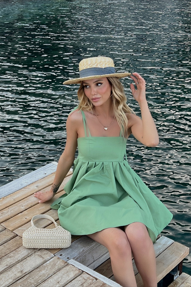 Green Strapped Mini Dress ATE1542 - 1