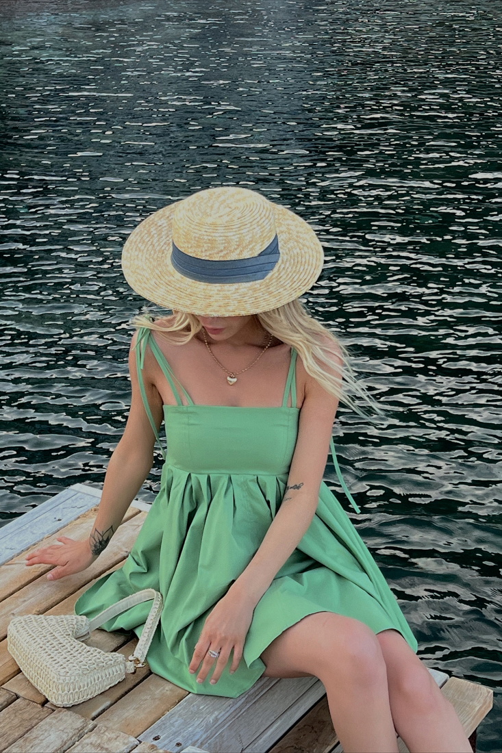 Green Strapped Mini Dress ATE1542 - EYYO ATELIER