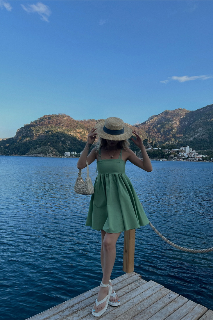 Green Strapped Mini Dress ATE1542 - EYYO ATELIER