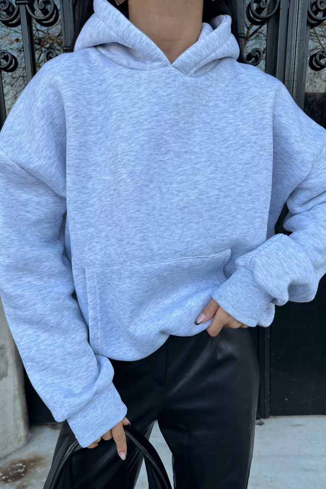 Gri Arkası Baskılı Hoodıe Sweat ATE-0680 - 2