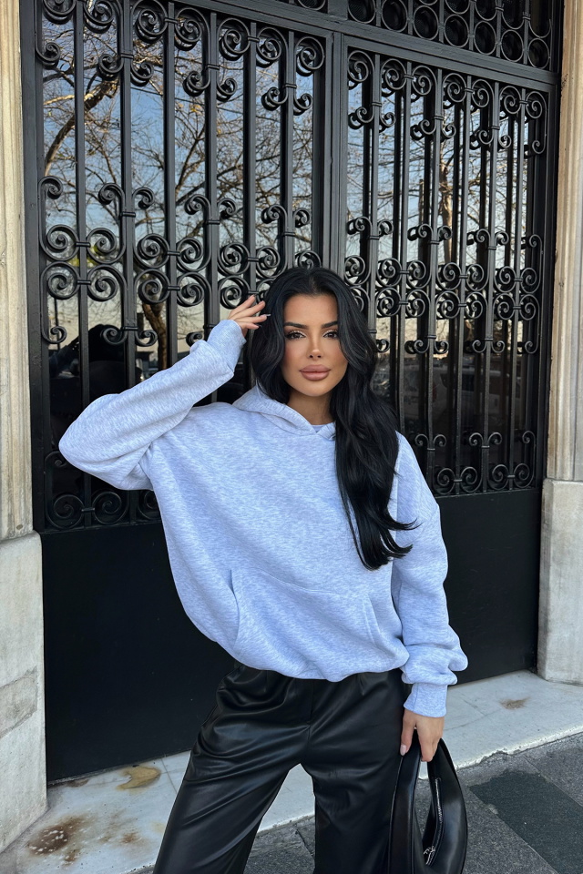Gri Arkası Baskılı Hoodıe Sweat ATE-0680 - 1