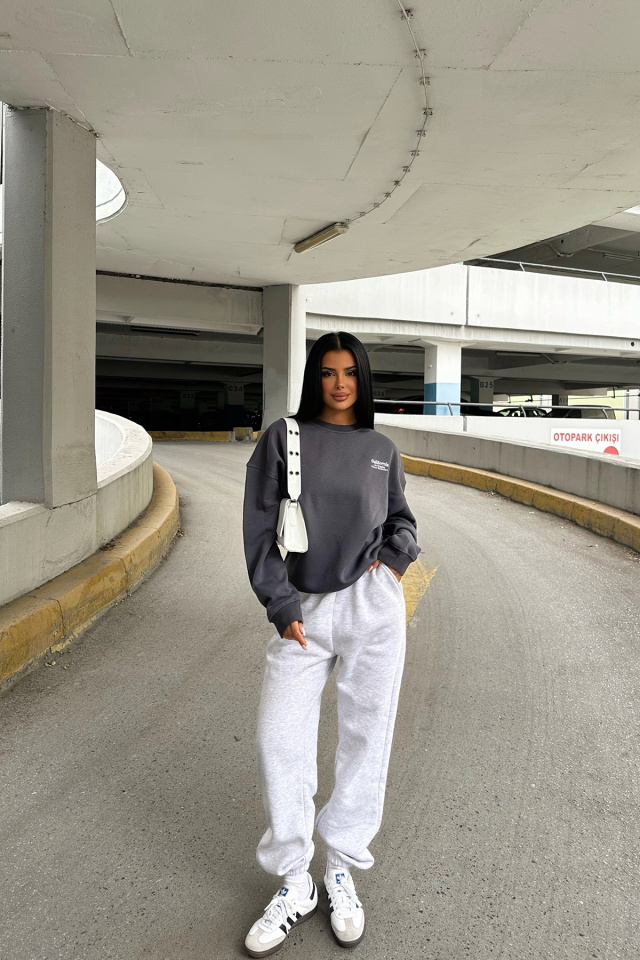 Gri Arkası Yazılı Sweat ATE-0281 - 7