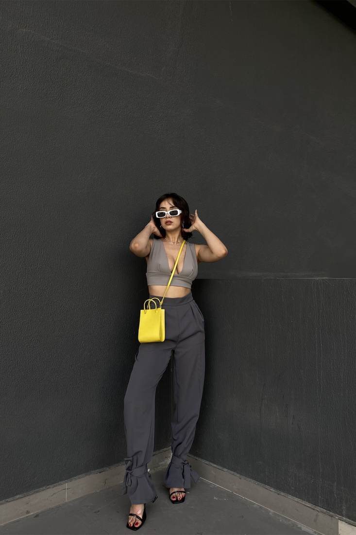 Gri Askılı Crop Top ATE1239 - VALEUR