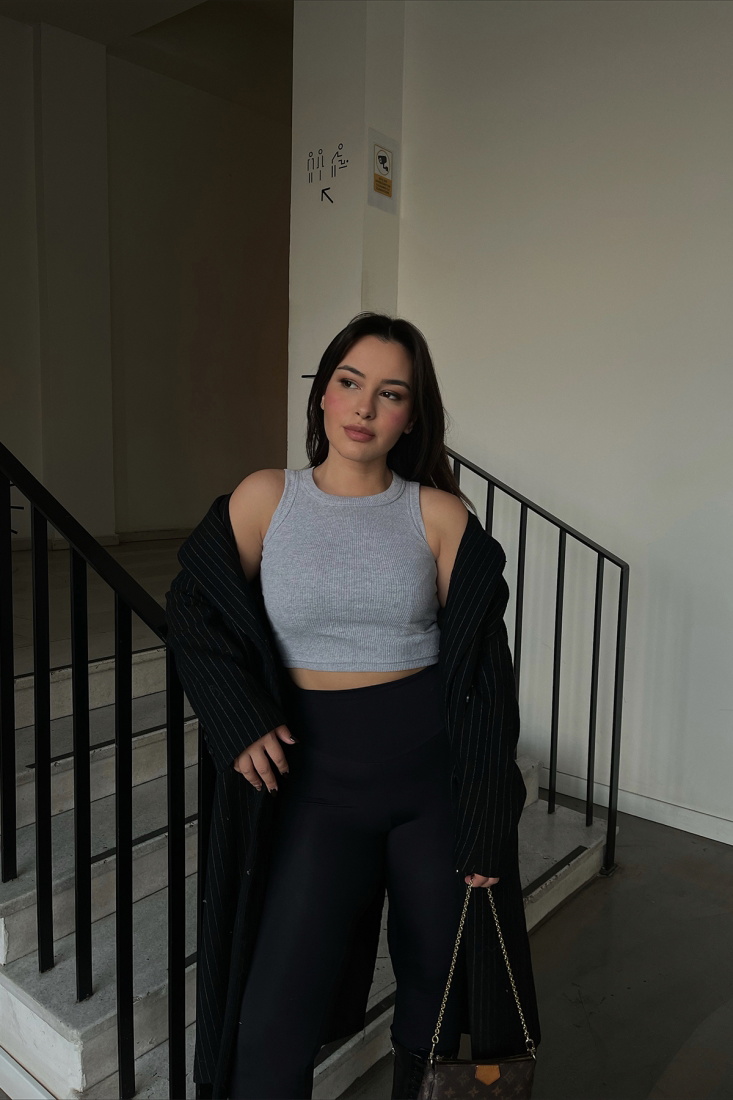 Gri Basic Crop Top ATE3214 - EYYO