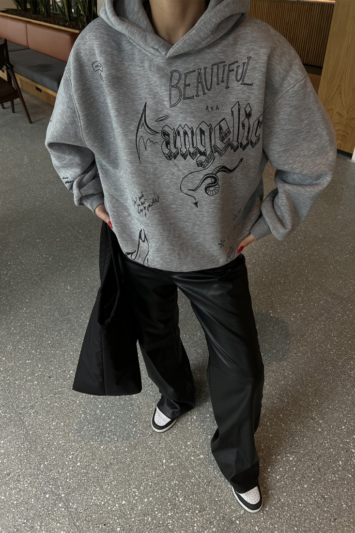 Gri Baskılı Oversize Sweat ATE3480 - EYYO