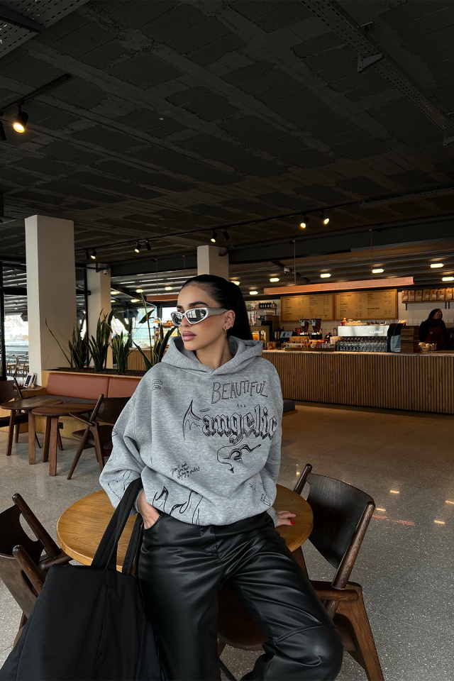 Gri Baskılı Oversize Sweat ATE3480 - 4