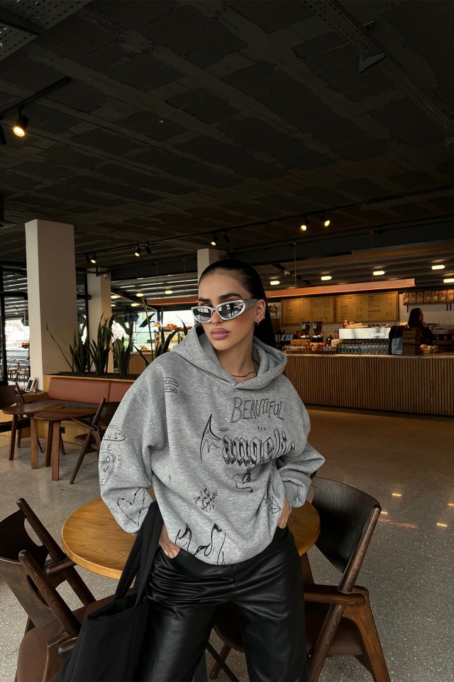Gri Baskılı Oversize Sweat ATE3480 - 1