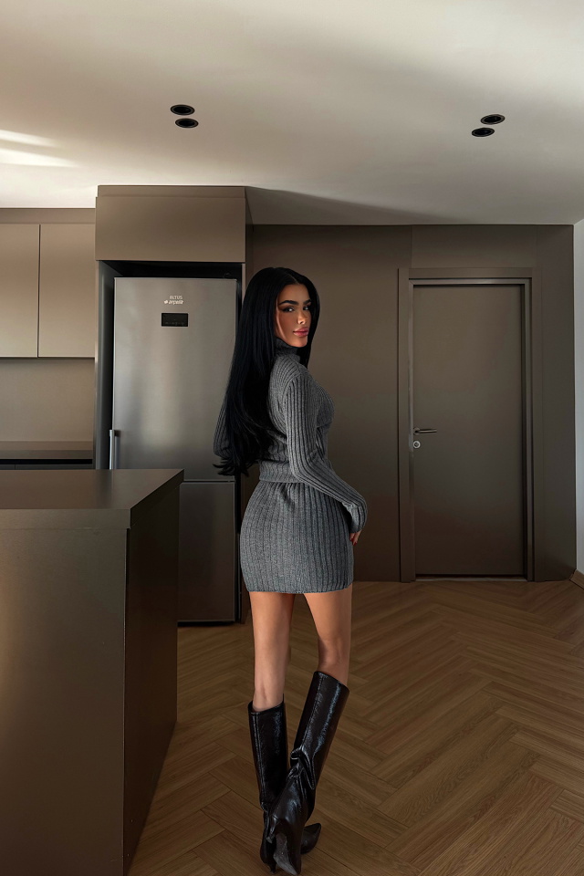 Gri Zurih Triko elbise ATE-4412 - 4