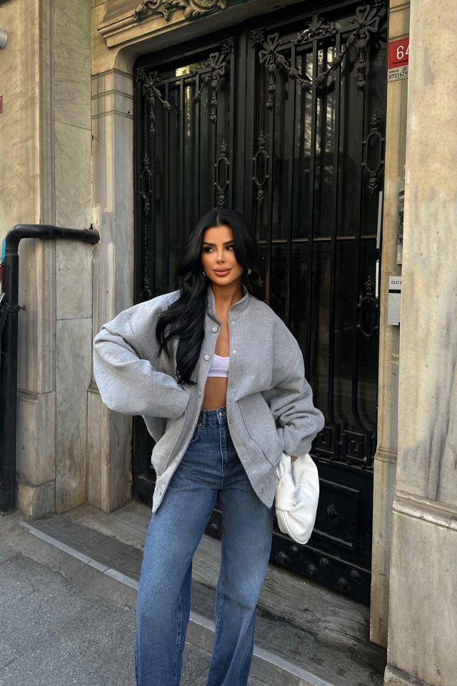 Gri Cep Detay Kaşe Mont ATE-0728 - 3