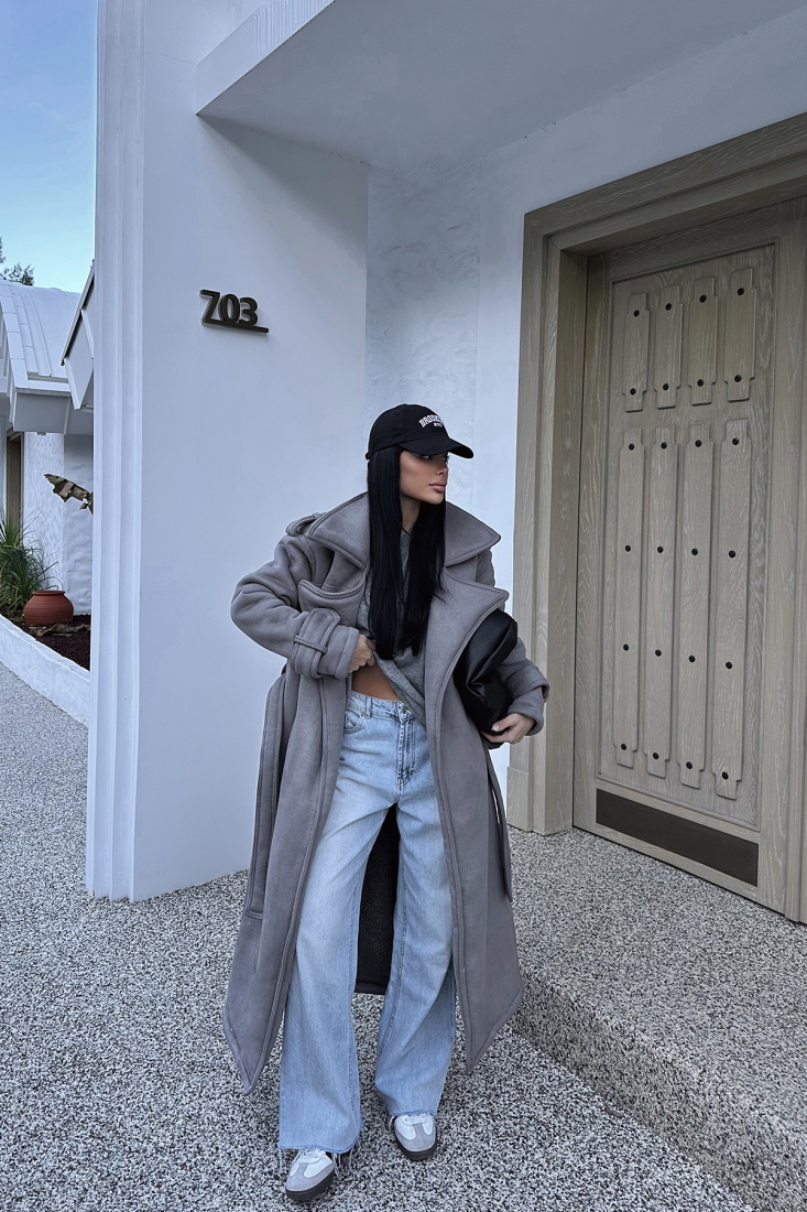 Gri Cep Detay Uzun Kaban ATE-0429 - EYYO