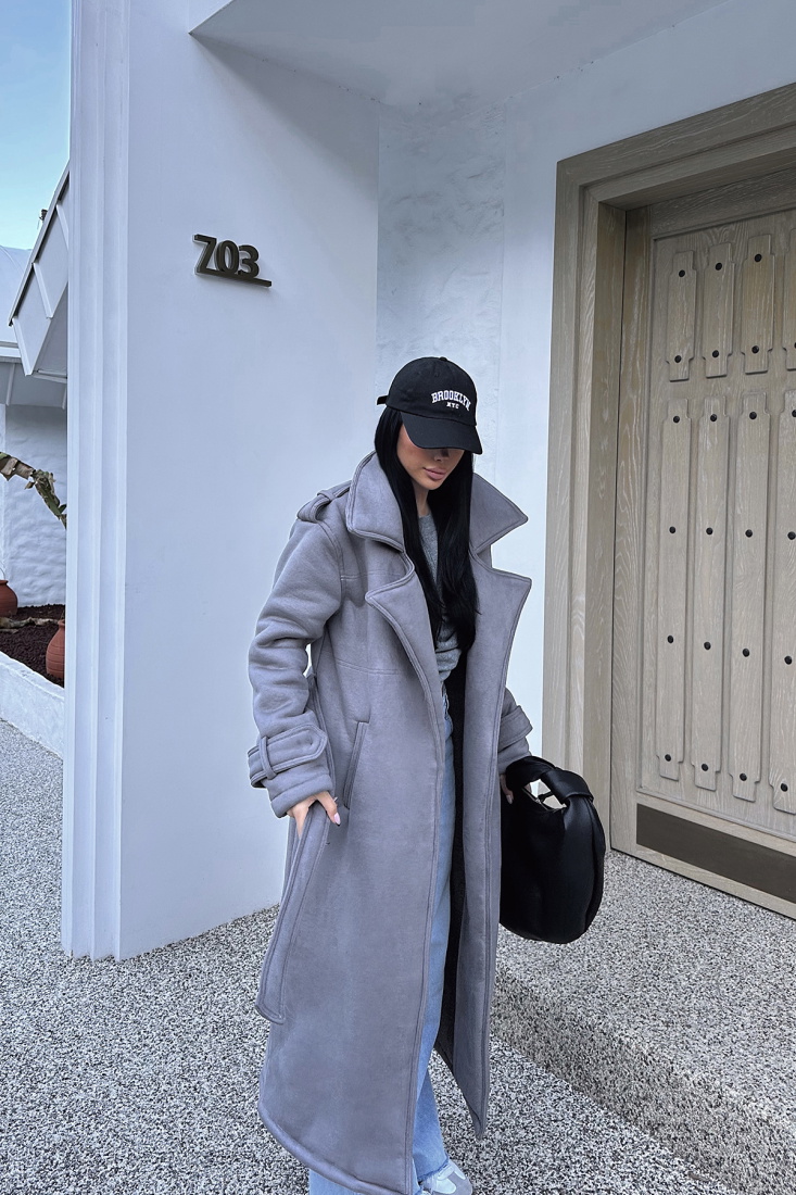 Gri Cep Detay Uzun Kaban ATE-0429 - EYYO