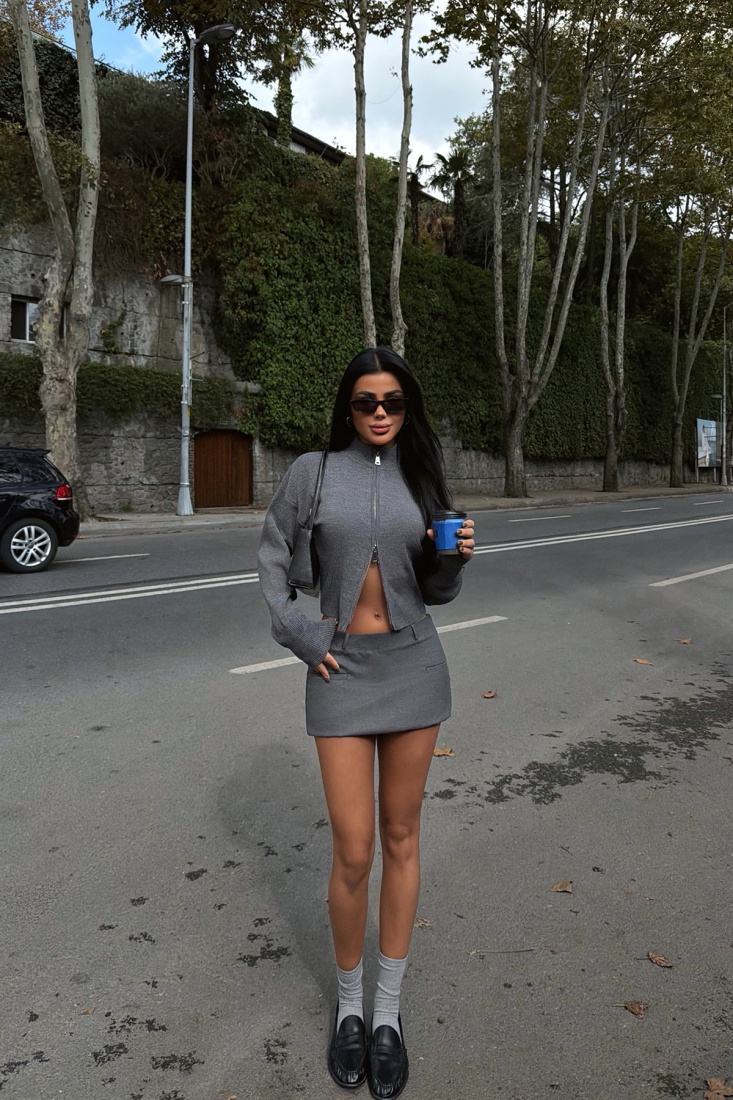 Gri Balboa Çift Fermuarlı Triko Hırka ATE-3892 - EYYO