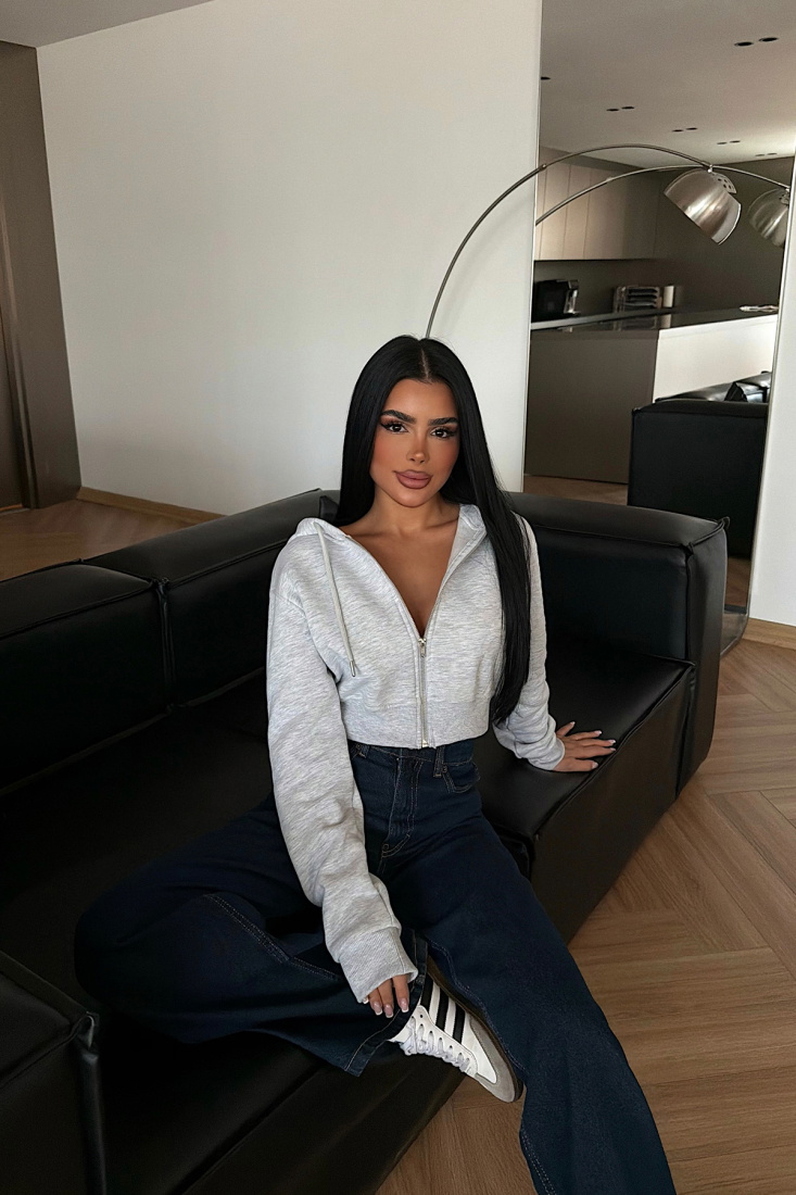 Gri Caiden Crop Hırka ATE-4851 - EYYO