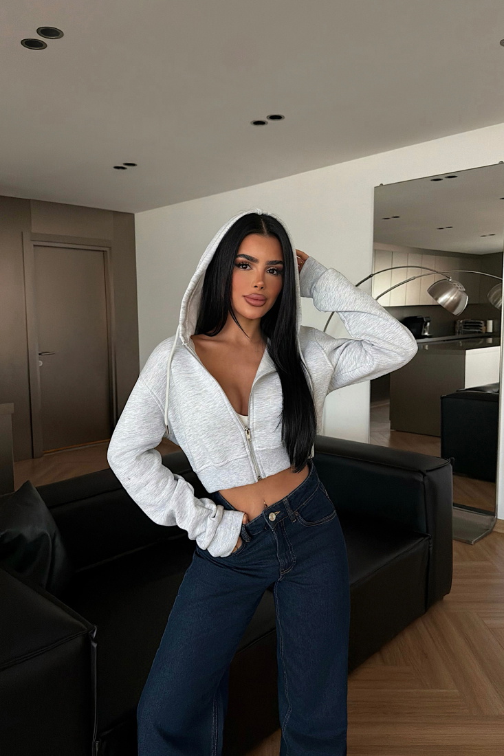 Gri Caiden Crop Hırka ATE-4851 - EYYO