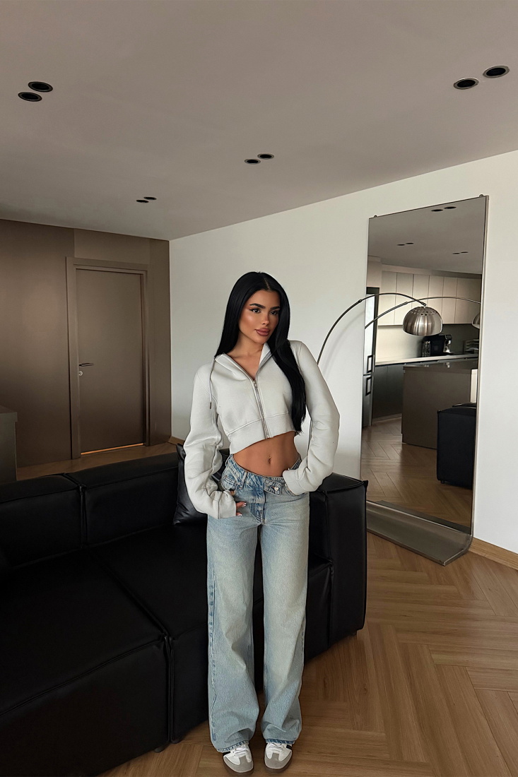 Gri Caiden Crop Hırka ATE-4852 - EYYO