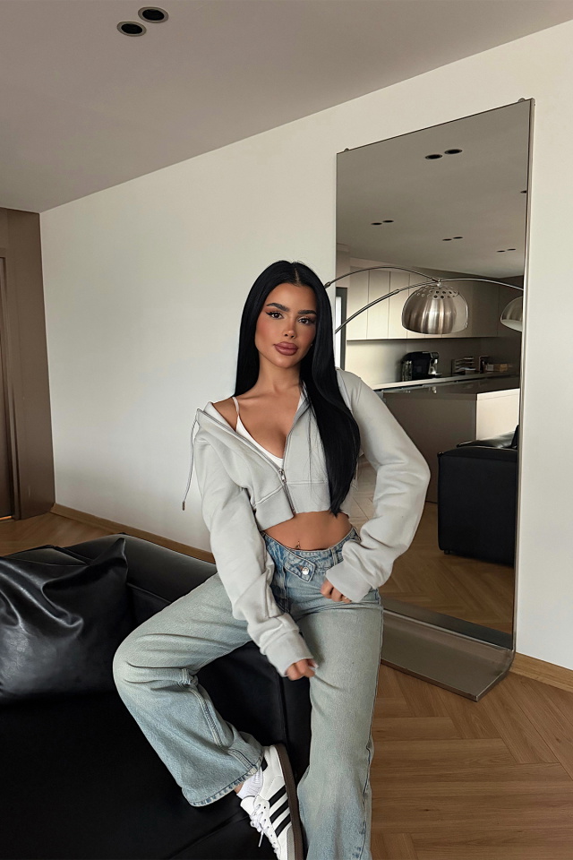 Gri Caiden Crop Hırka ATE-4852 - 1