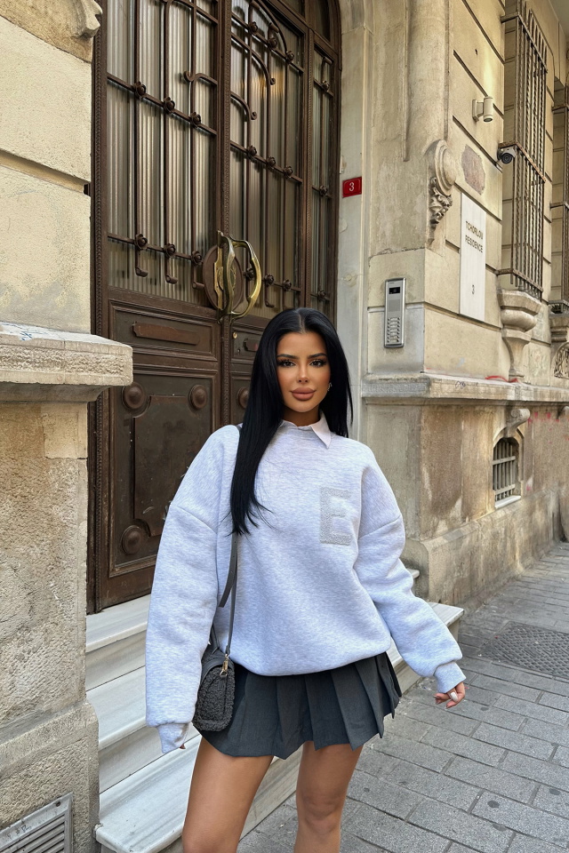 Gri E Nakışlı Sweat ATE-0706 