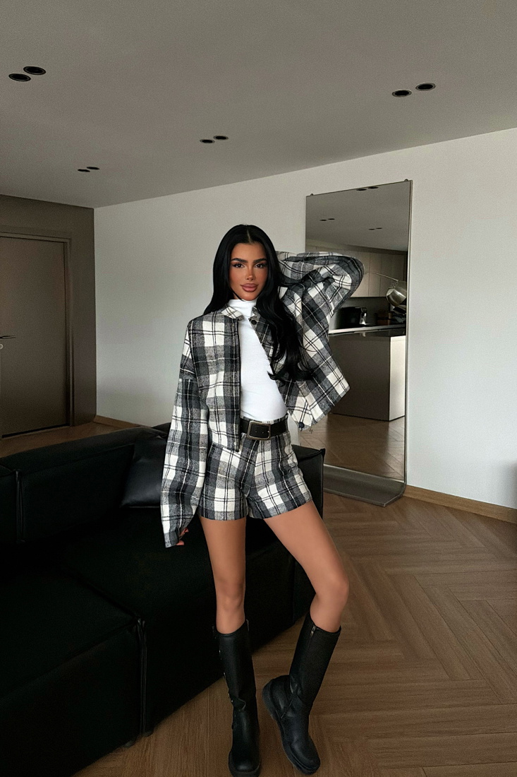 Gri Sloanna şort ceket takım ATE-4226 - EYYO