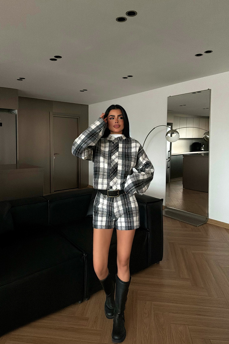 Gri Sloanna şort ceket takım ATE-4226 - EYYO