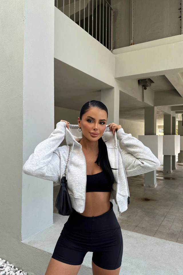 Gri Fermuar Detay Crop Top ATE-0369 - 3