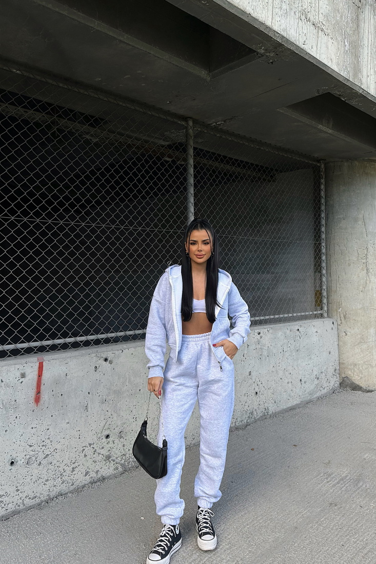 Gri Fermuar Detay Pantolonlu Takım ATE-0788 - EYYO