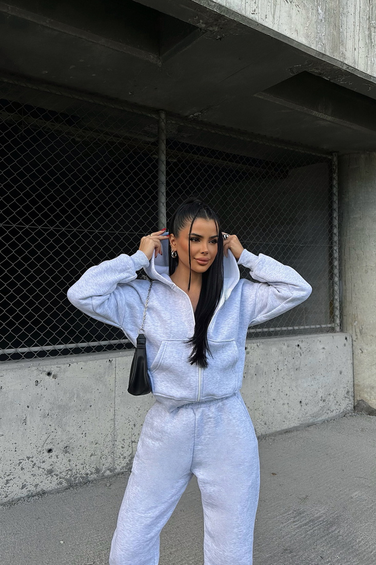 Gri Fermuar Detay Pantolonlu Takım ATE-0788 - EYYO