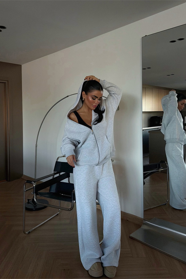 Gri Bonny Fermuarlı Eşofman Takım ATE-3867 