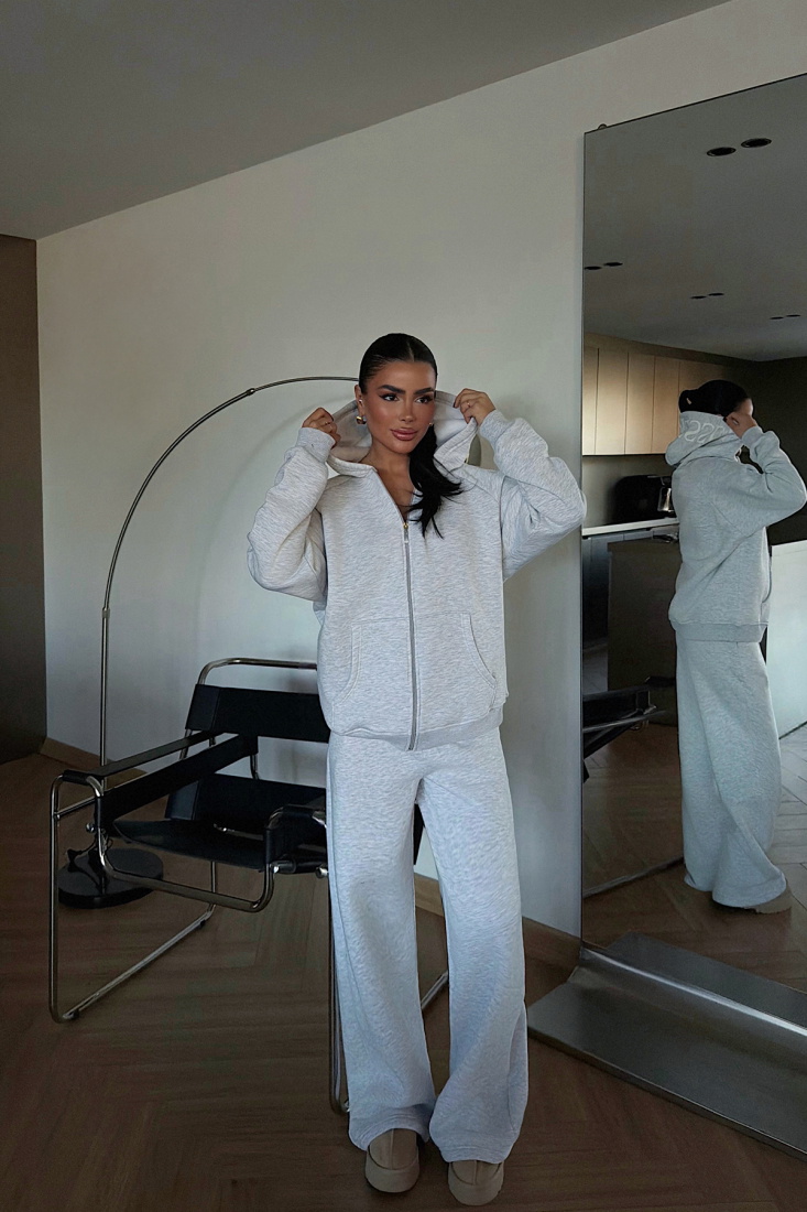 Gri Bonny Fermuarlı Eşofman Takım ATE-3867 - EYYO