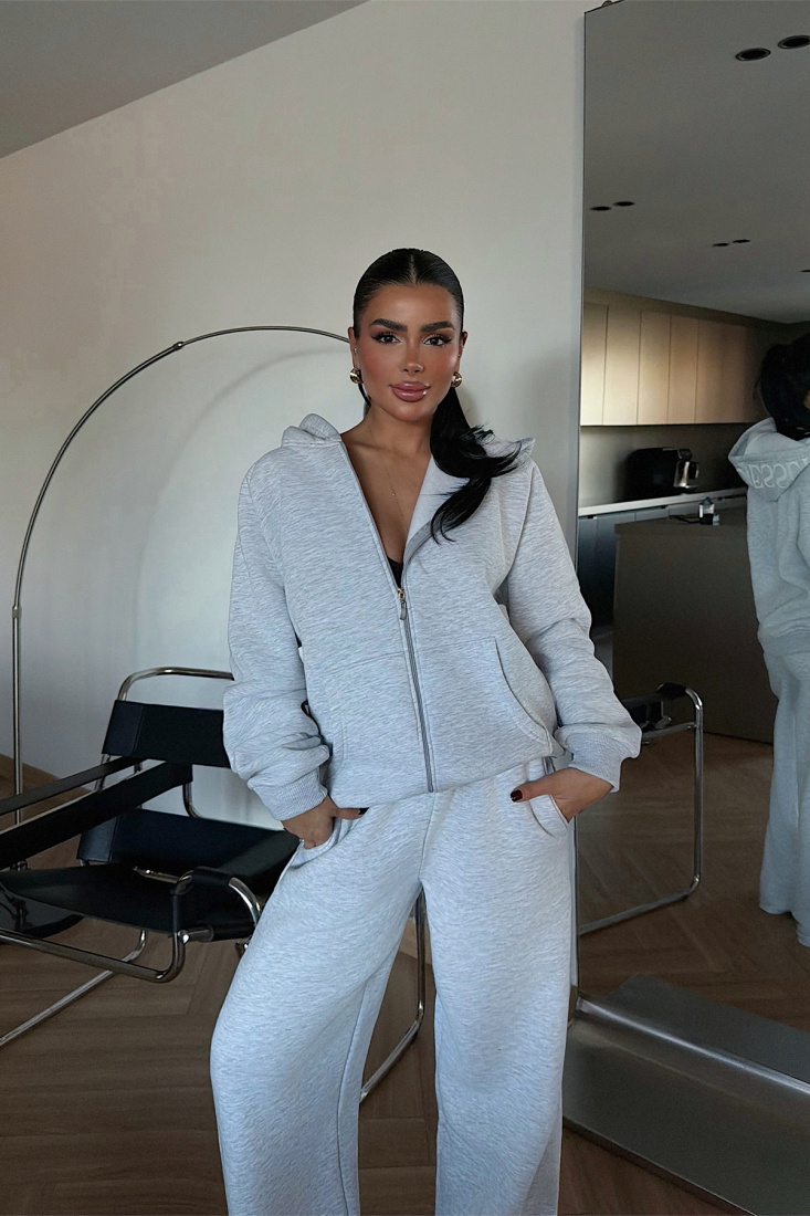 Gri Bonny Fermuarlı Eşofman Takım ATE-3867 - EYYO