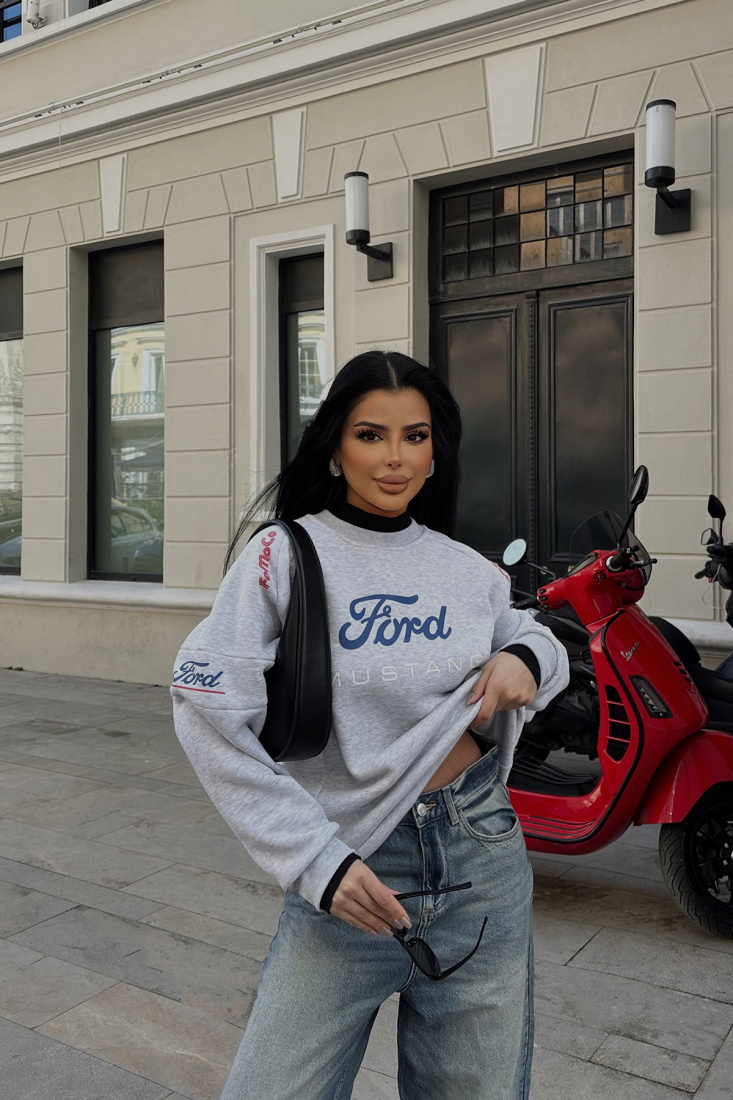 Gri Ford Mustang Yazılı Sweat ATE-0864 - EYYO