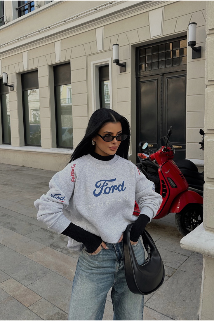 Gri Ford Mustang Yazılı Sweat ATE-0864 - EYYO