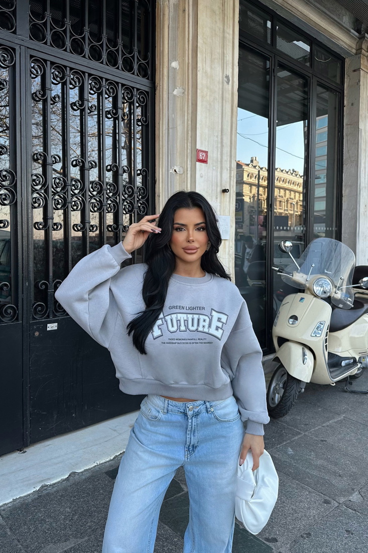Gri Future Yazılı Sweat ATE-0321 - EYYO