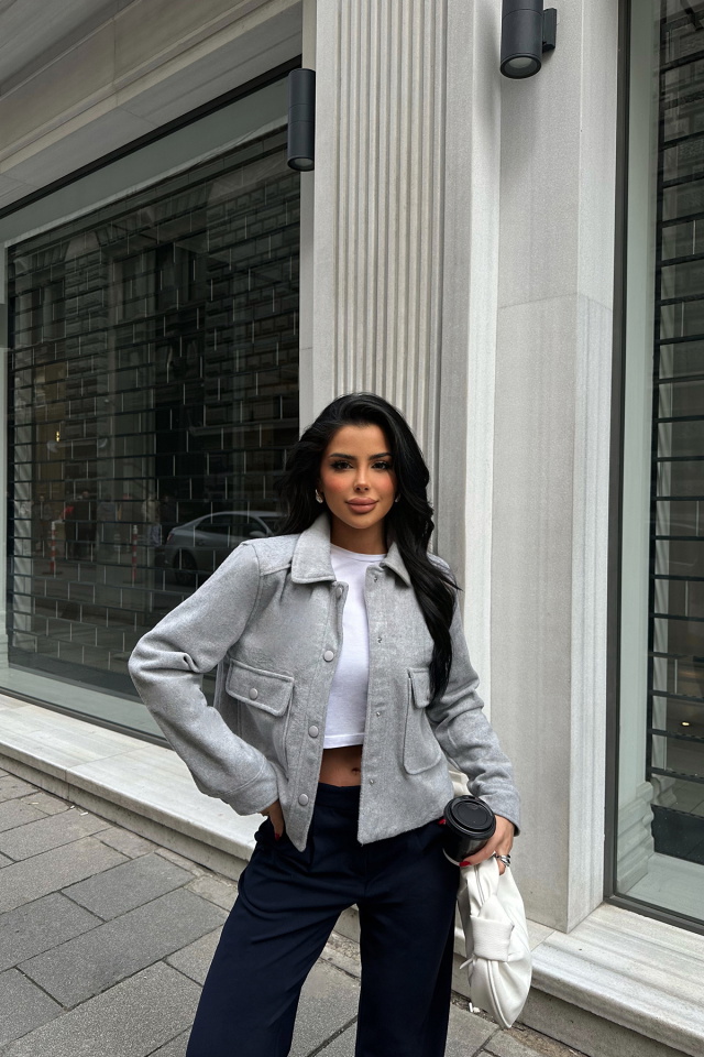 Gri Gömlek Yaka Cep Detay Ceket ATE-0782 