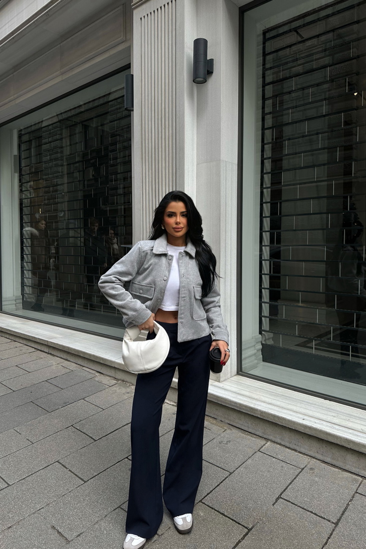 Gri Gömlek Yaka Cep Detay Ceket ATE-0782 - EYYO