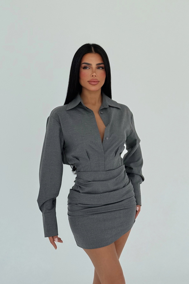 Gri Despina Mini Elbise ATE-2209 - EYYO